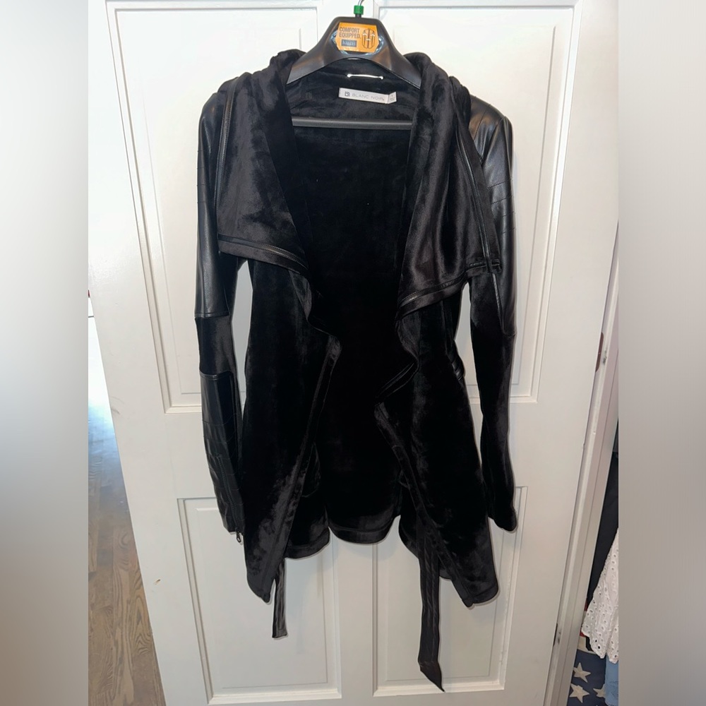 Drape velour jacket with vegan leather detail.